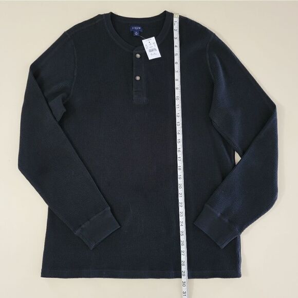 J.Crew Men's Black Long Sleeve Crewneck Waffle-knit Henley Shirt - Picture 5 of 11